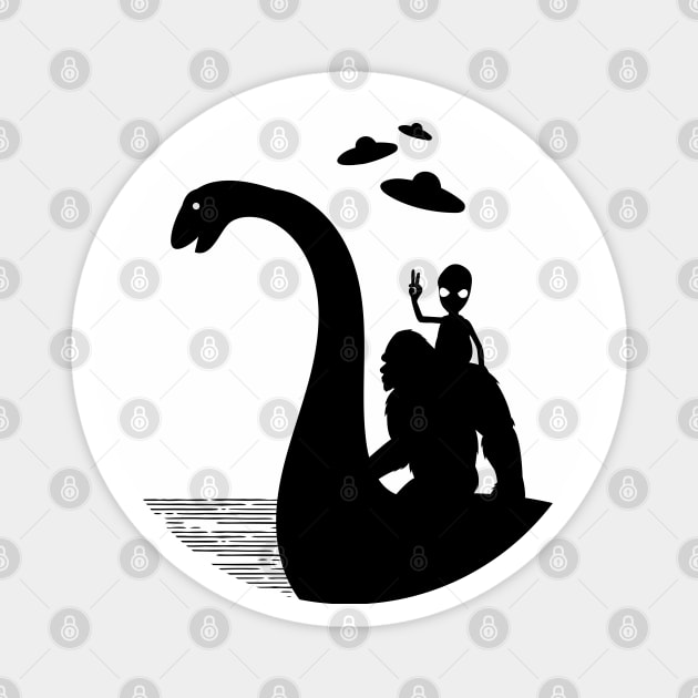 Bigfoot Riding Loch Ness Monster Funny Alien Magnet by Tesszero